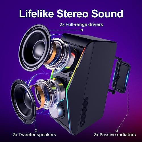 Nylavee Hi-Fi Stereo Computer Speakers with Dynamic Lighting and Dual Connectivity