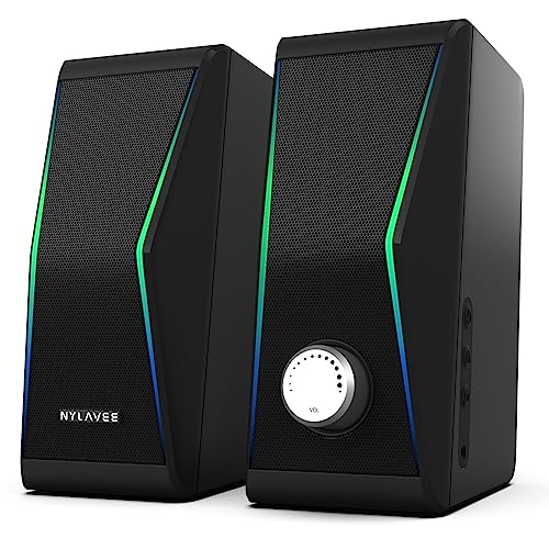 Nylavee Hi-Fi Stereo Computer Speakers with Dynamic Lighting and Dual Connectivity
