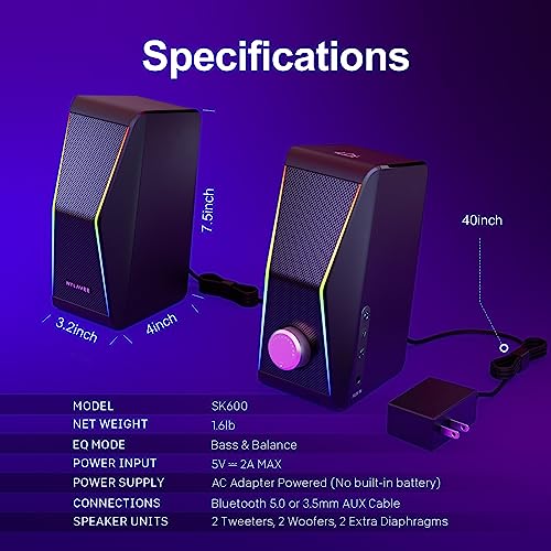 Nylavee Hi-Fi Stereo Computer Speakers with Dynamic Lighting and Dual Connectivity
