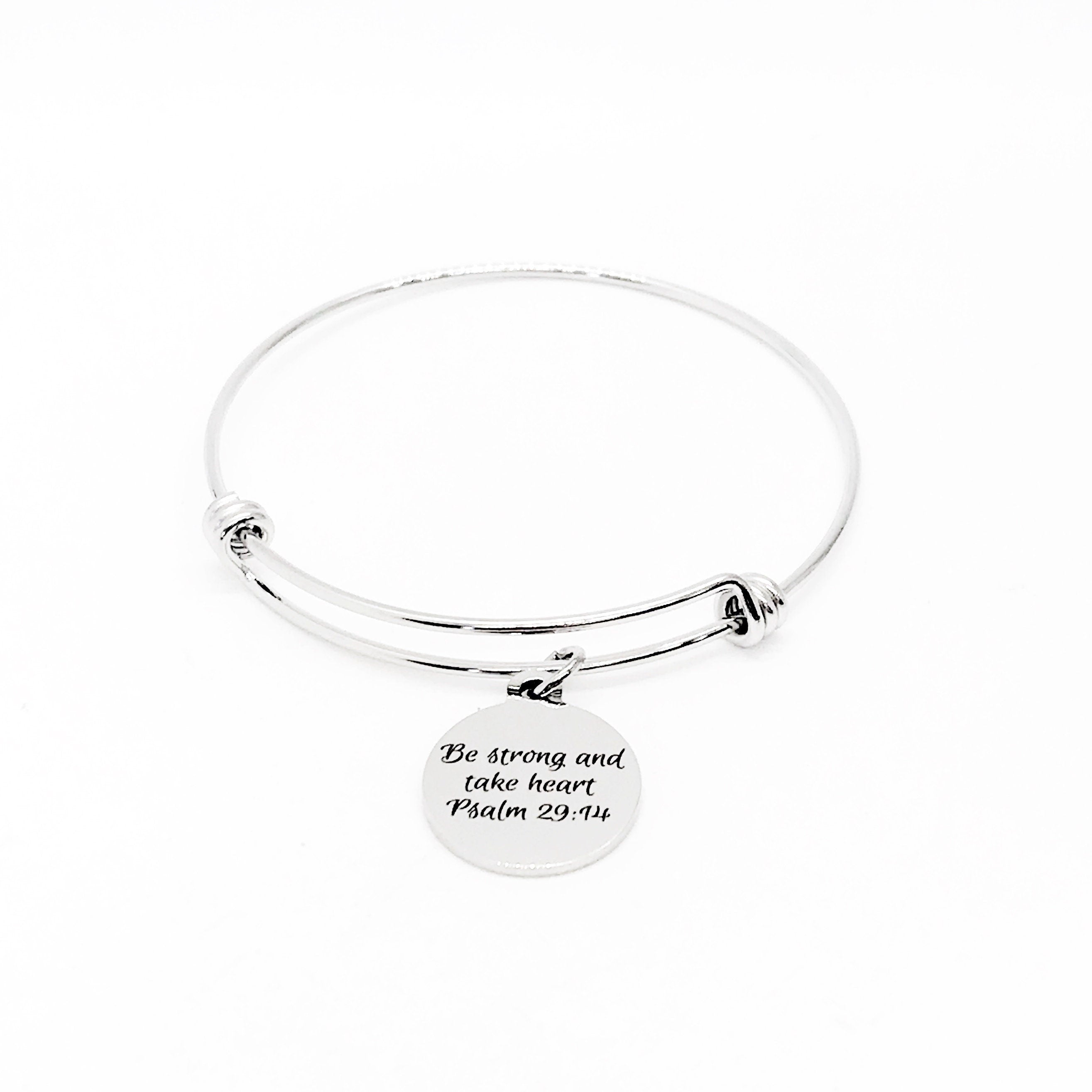 Faith-Inspired Stainless Steel Bracelet with Psalm 29:14 Engraving
