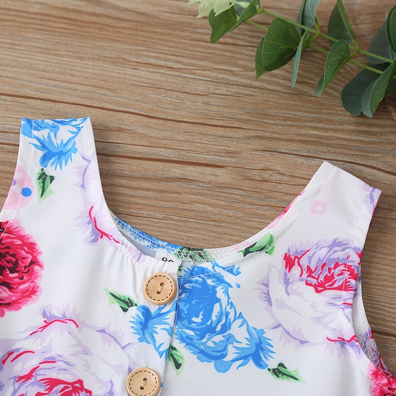 Summer Floral Ball Gown Dress for Girls with Embroidery Detail