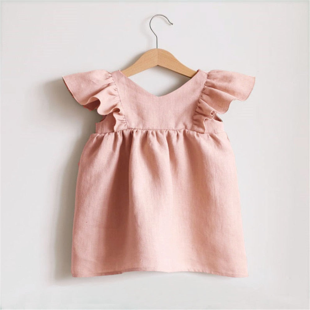 Cotton Linen Baby Girl Dresses for Summer, Cute A-Line Mini Dresses