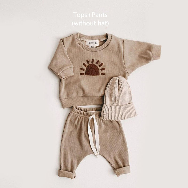 Casual Cotton Baby Outfit: Toddler Tops & Loose Trousers Set