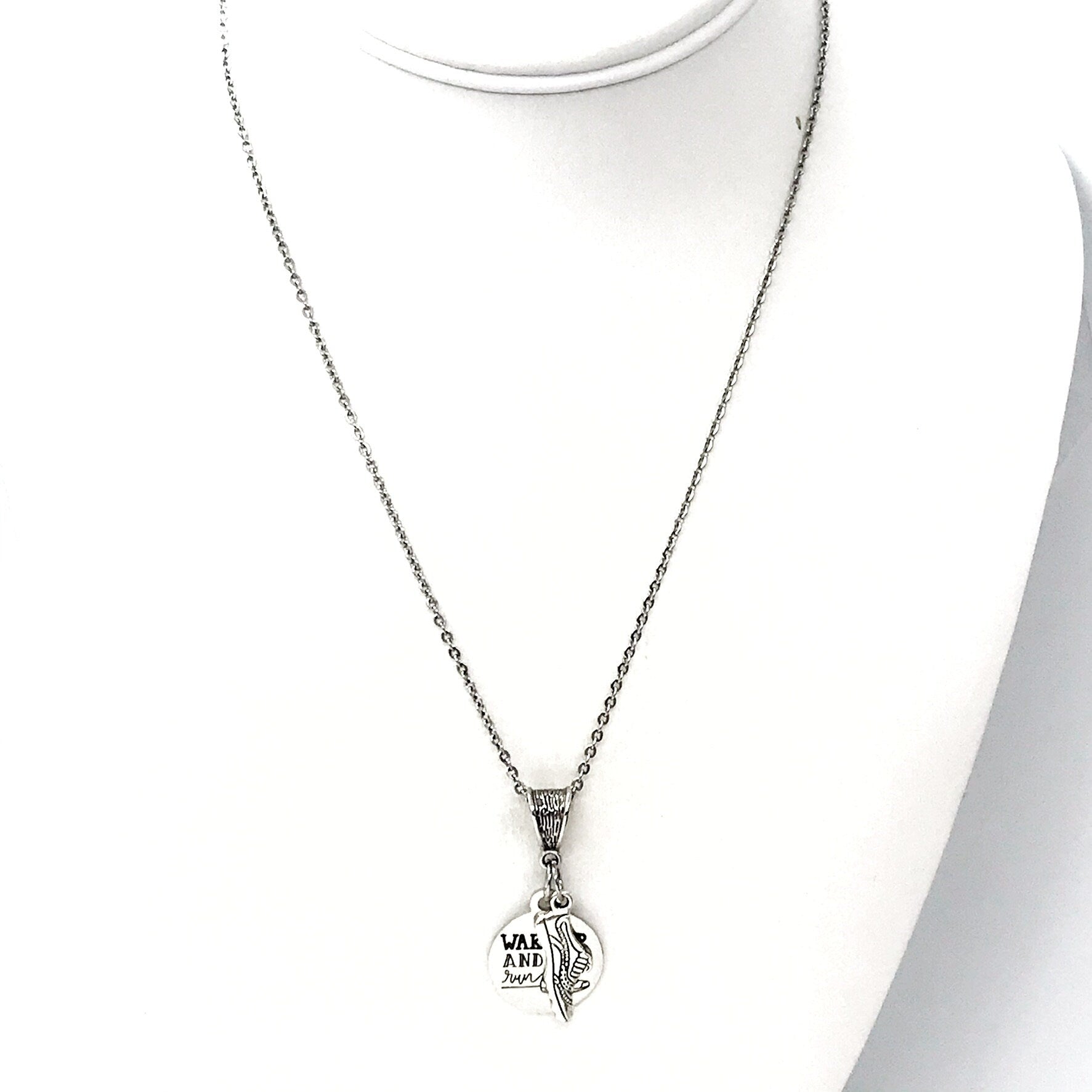 Stainless Steel "Wake Up and Run" Inspirational Runner Necklace