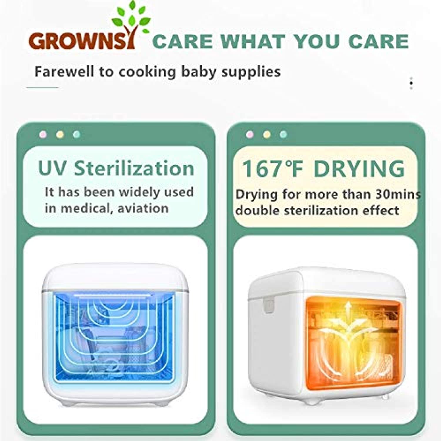 GROWNSY UV Sterilizer and Dryer for Baby Bottles and More