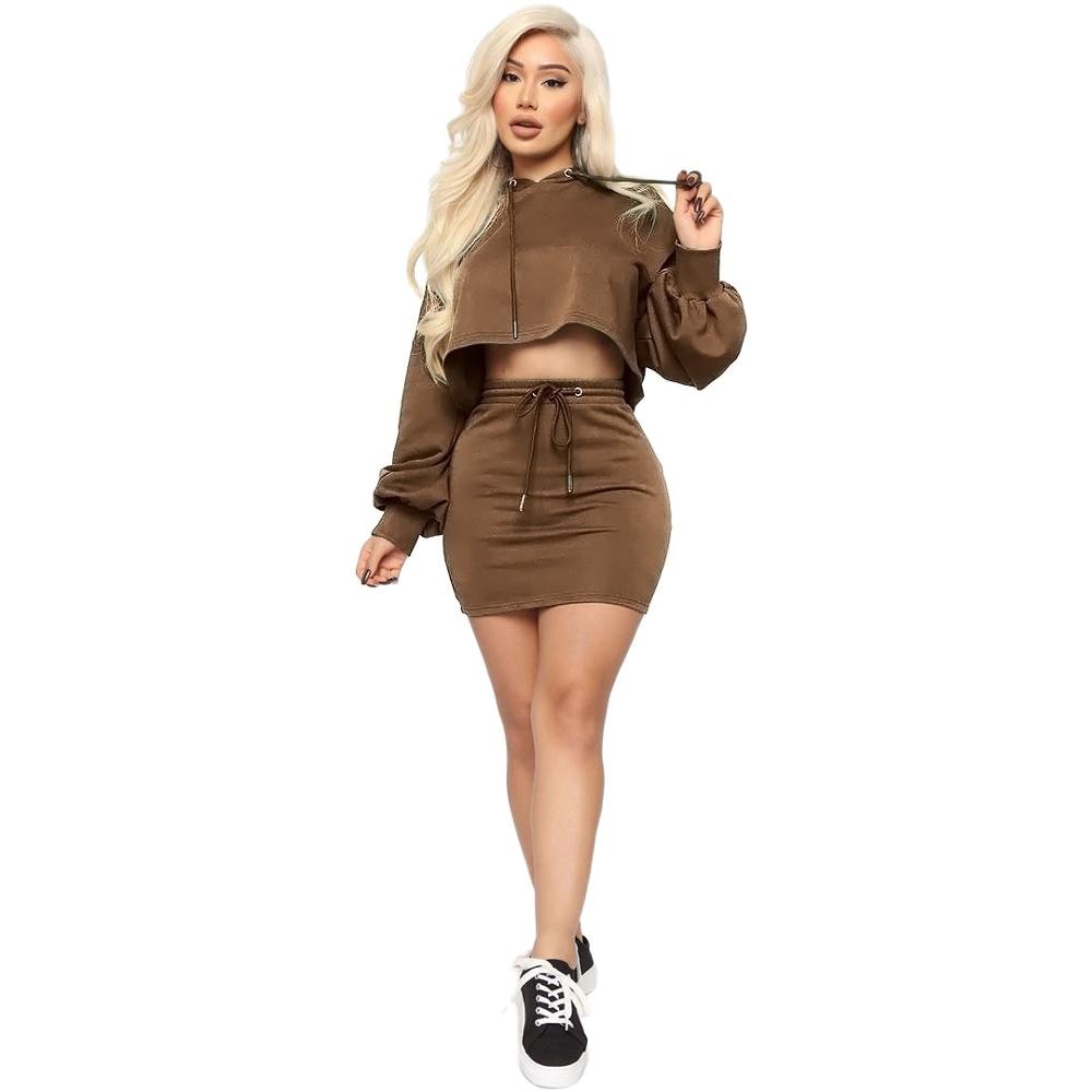 Women's Autumn Hooded Sweater & Mini Skirt Set