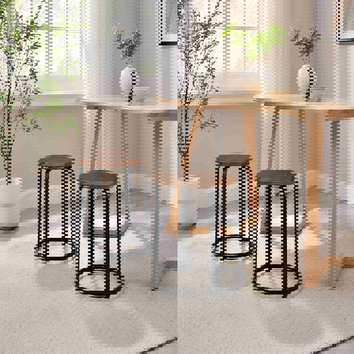 Colton 18 Metal and Wood Round Kitchen Stool Set of 2