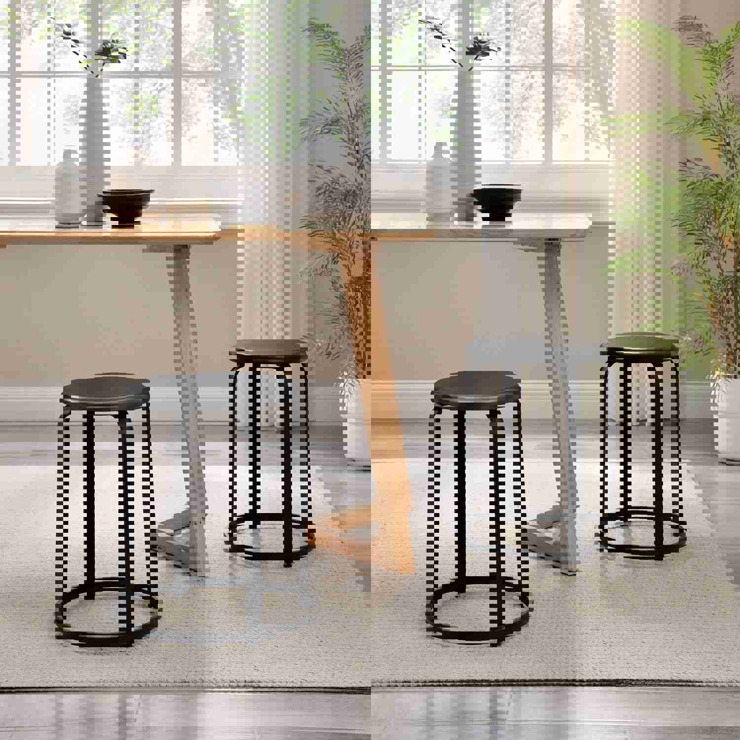 Colton 18 Metal and Wood Round Kitchen Stool Set of 2