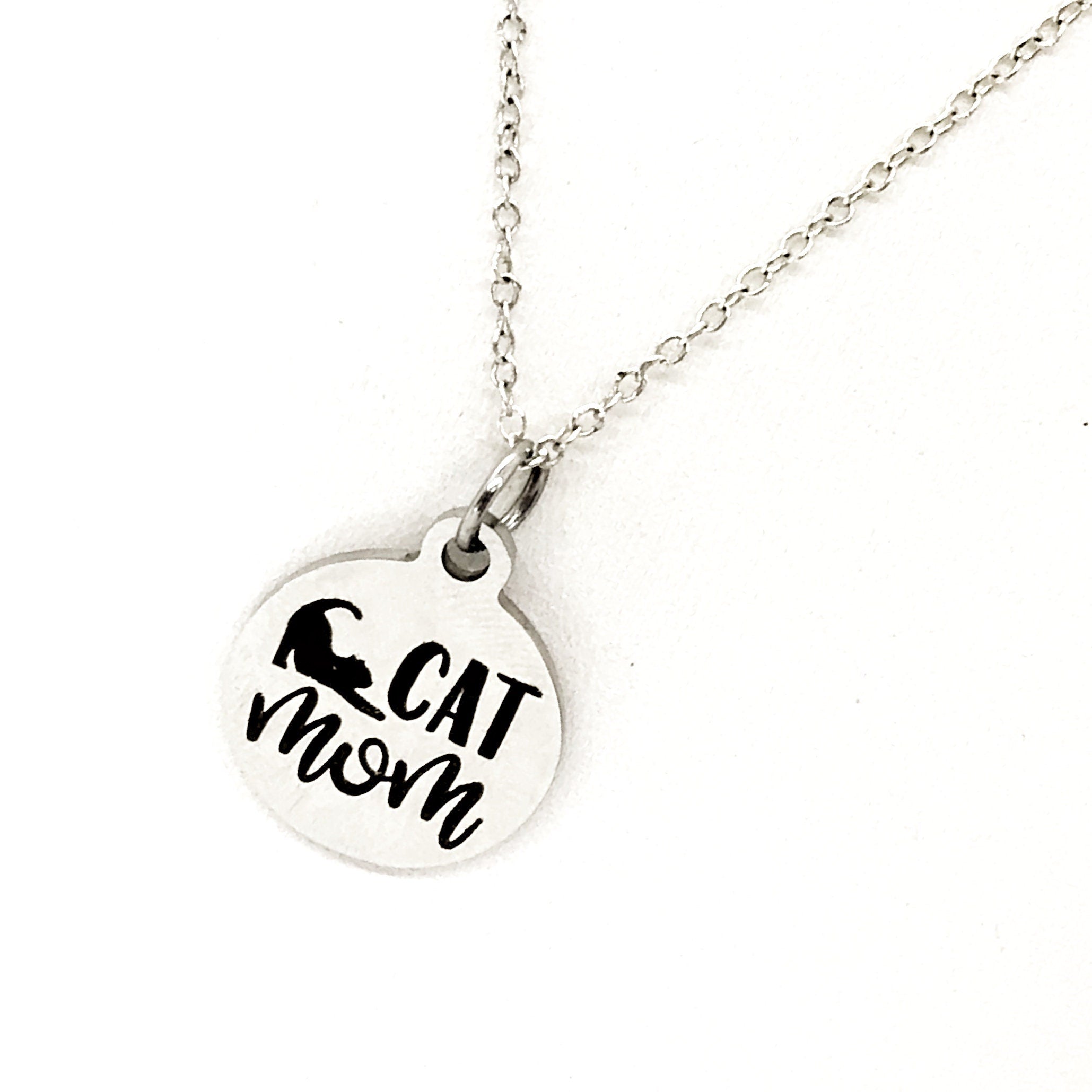 Stainless Steel "Cat Mom" Charm Necklace