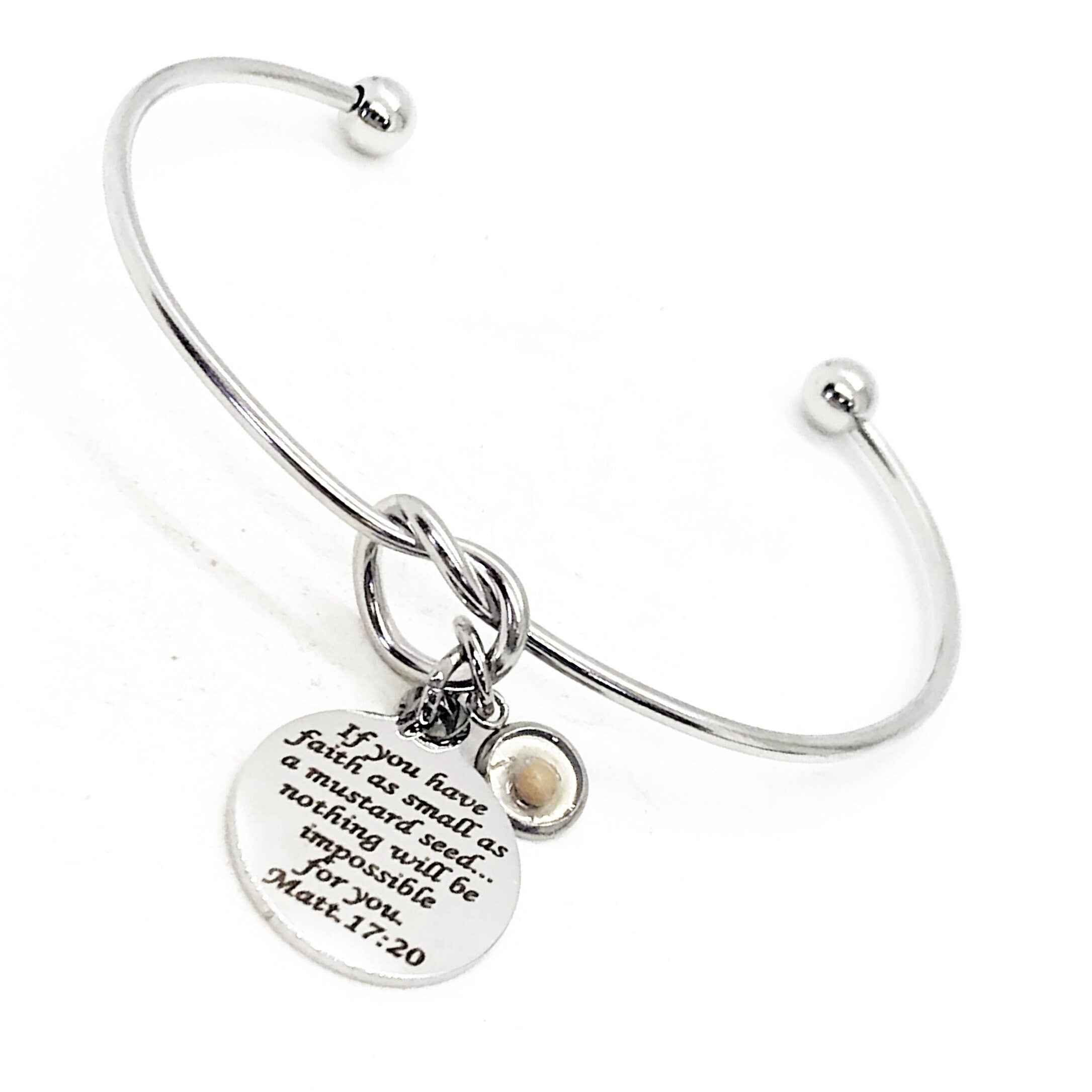 Faith-Inspired Mustard Seed Cuff Bracelet with Engraved Scripture