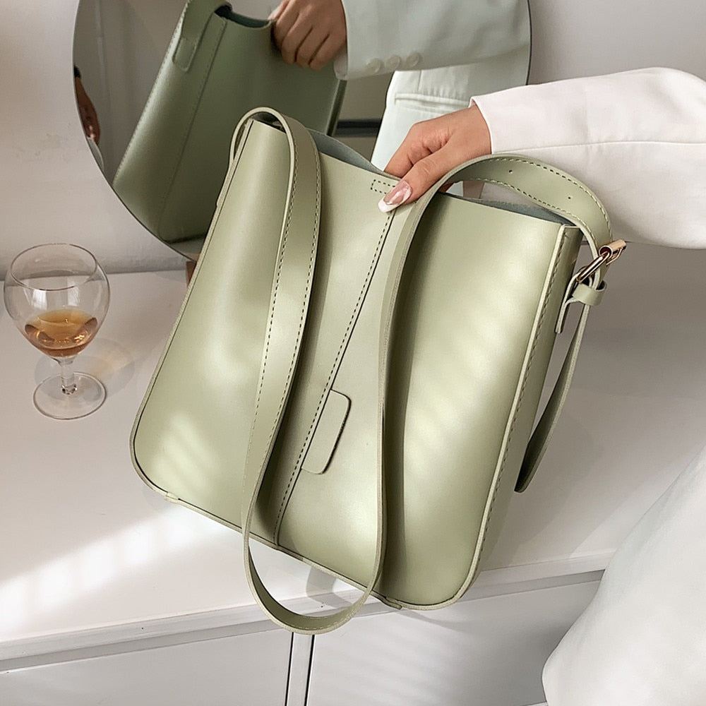 Kukombo Trendy Wide Strap Bucket Bag for Women