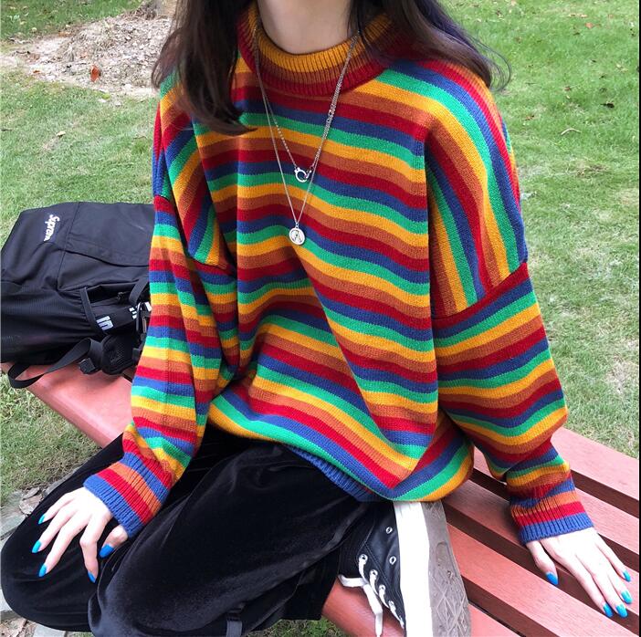 Women's Striped O-Neck Sweater with Casual Style