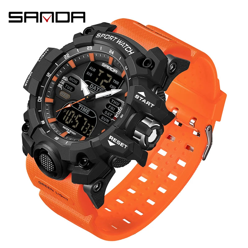 SANDA Dual Display Sports Watch, Waterproof Military-Style Stopwatch for Men 6126