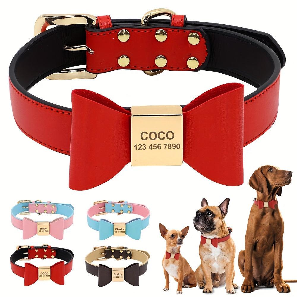 Luxury Personalized Leather Dog Collar with Engraved ID
