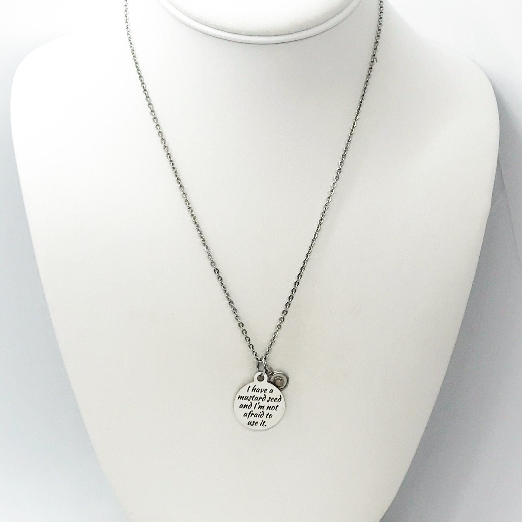 Stainless Steel Mustard Seed Pendant Necklace, Matthew 17:20 Scripture Jewelry