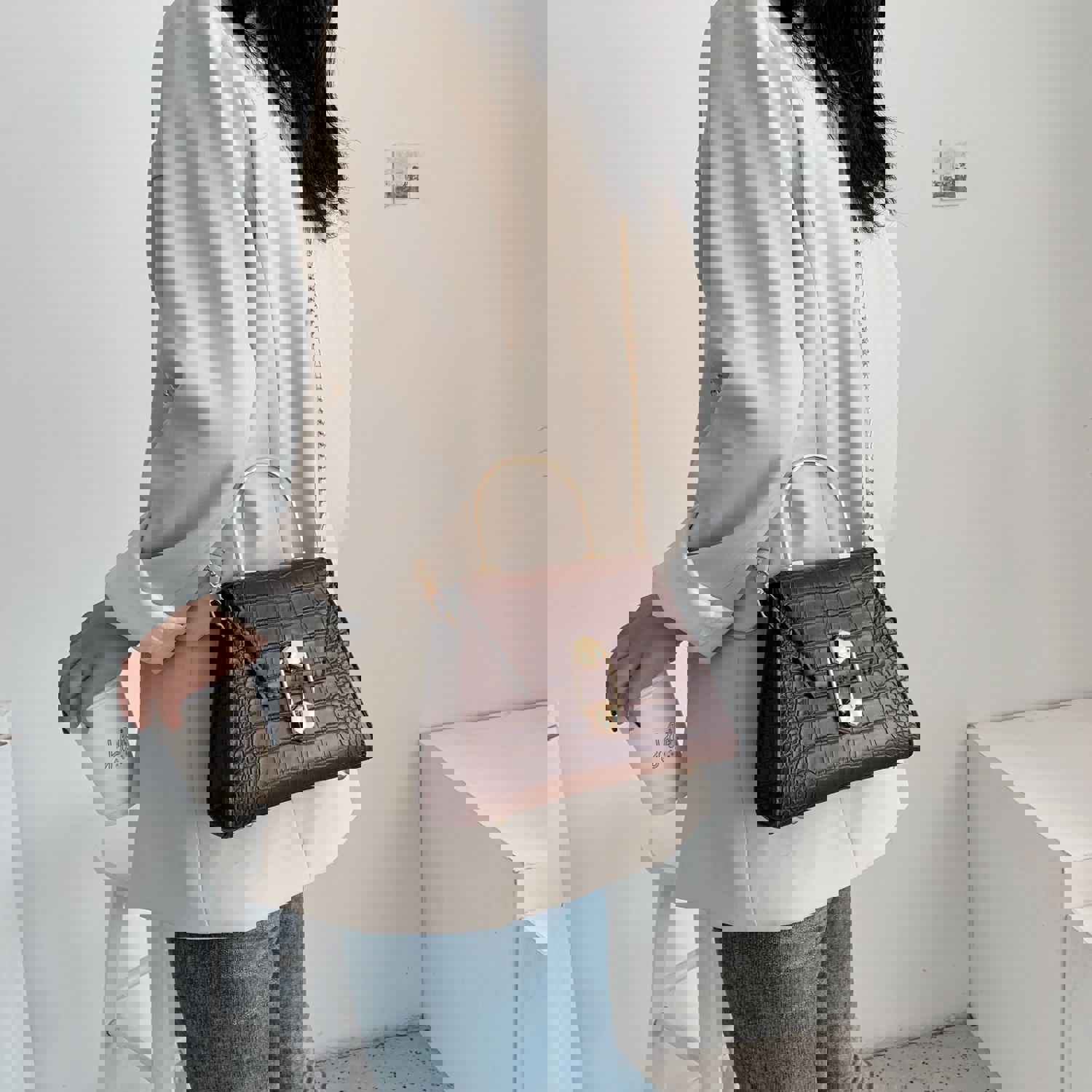 Stylish Stone Pattern PU Leather Crossbody Bag for Women 2023