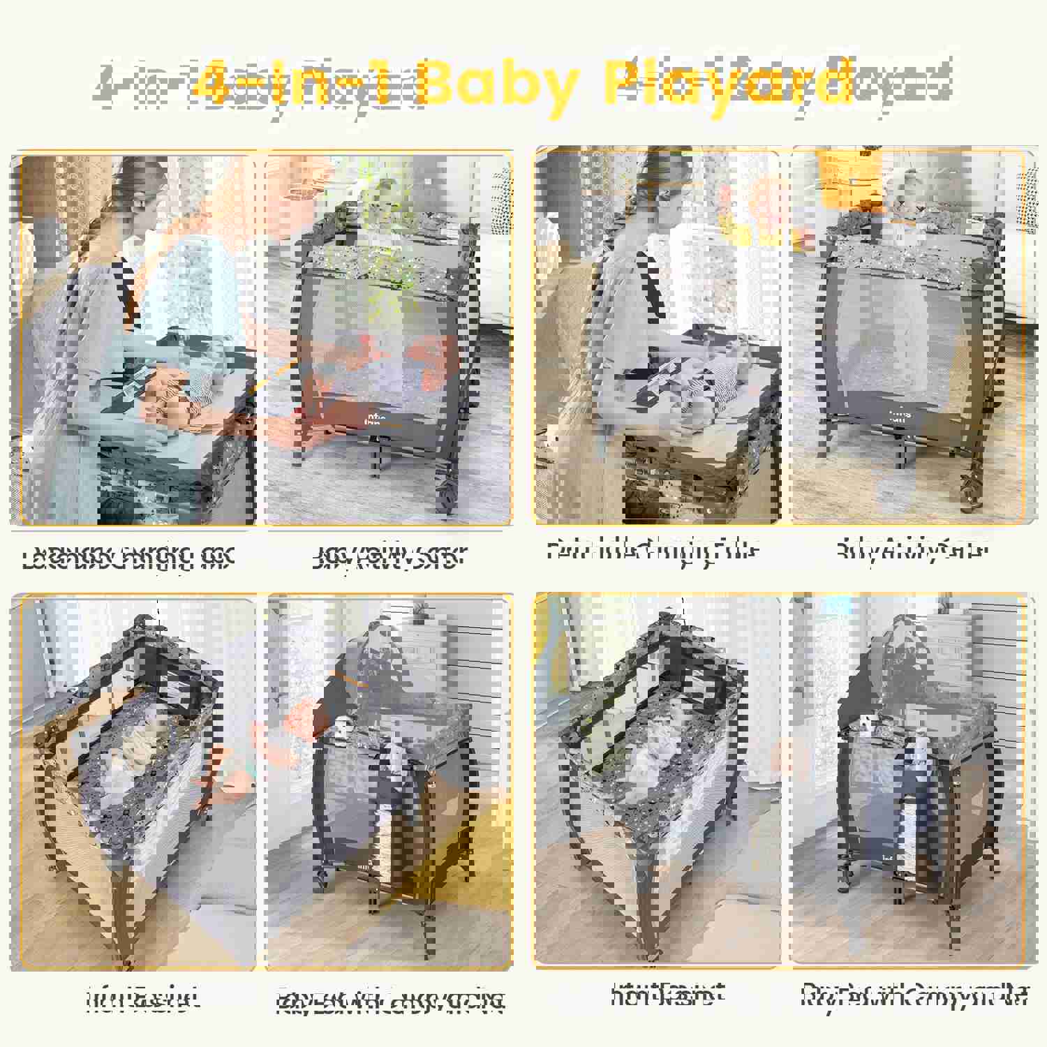 INFANS 4-in-1 Portable Baby Playard with Bassinet, Changing Table, and Storage