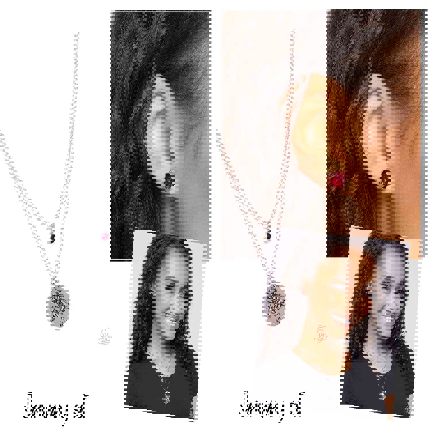 January Birthstone Elegance - Red Rhinestone Snowdrop Necklace Set