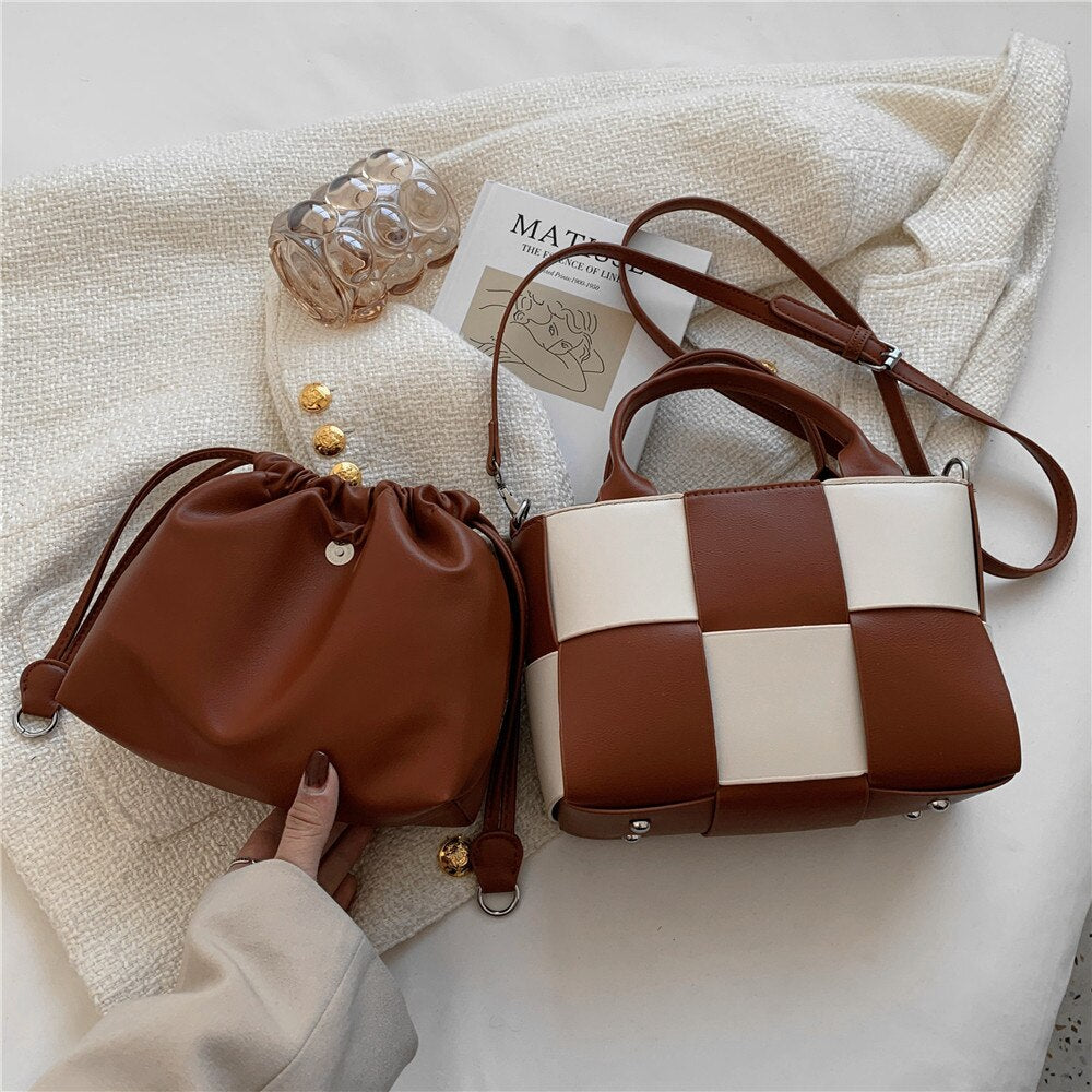 Kukombo Trendy Woven Checkered Women's Handbag