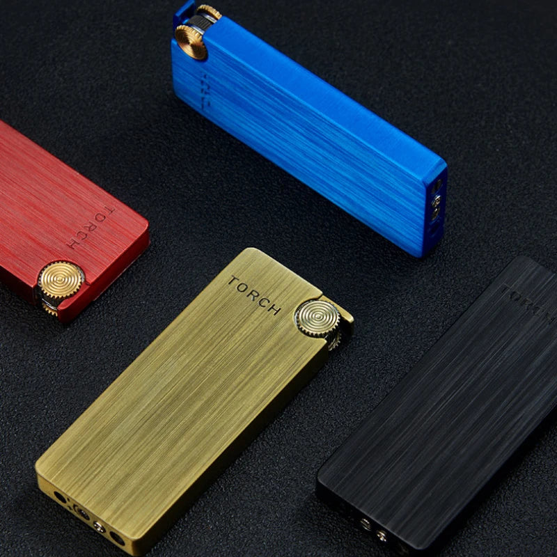 Slimline Metal Butane Turbo Lighter | Portable Flint Wheel for Men