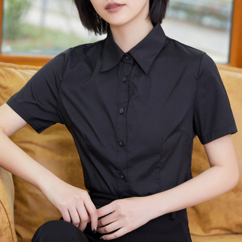 Elegant Women's V-neck Short Sleeve Office Blouses 2022