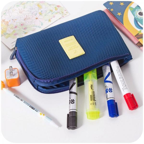 Travel Shockproof Electronic Accessories Pouch Bag - Blue L