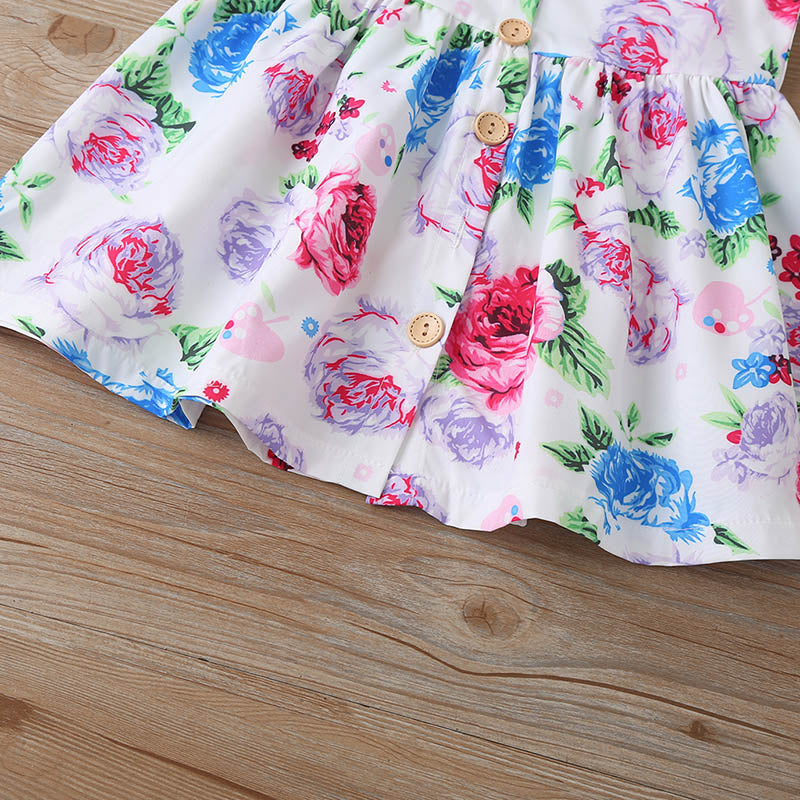 Summer Floral Ball Gown Dress for Girls with Embroidery Detail