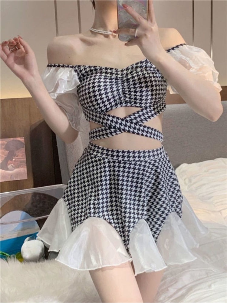 Stylish Vintage Chiffon Blouse & Sweet Skirt Set for Women