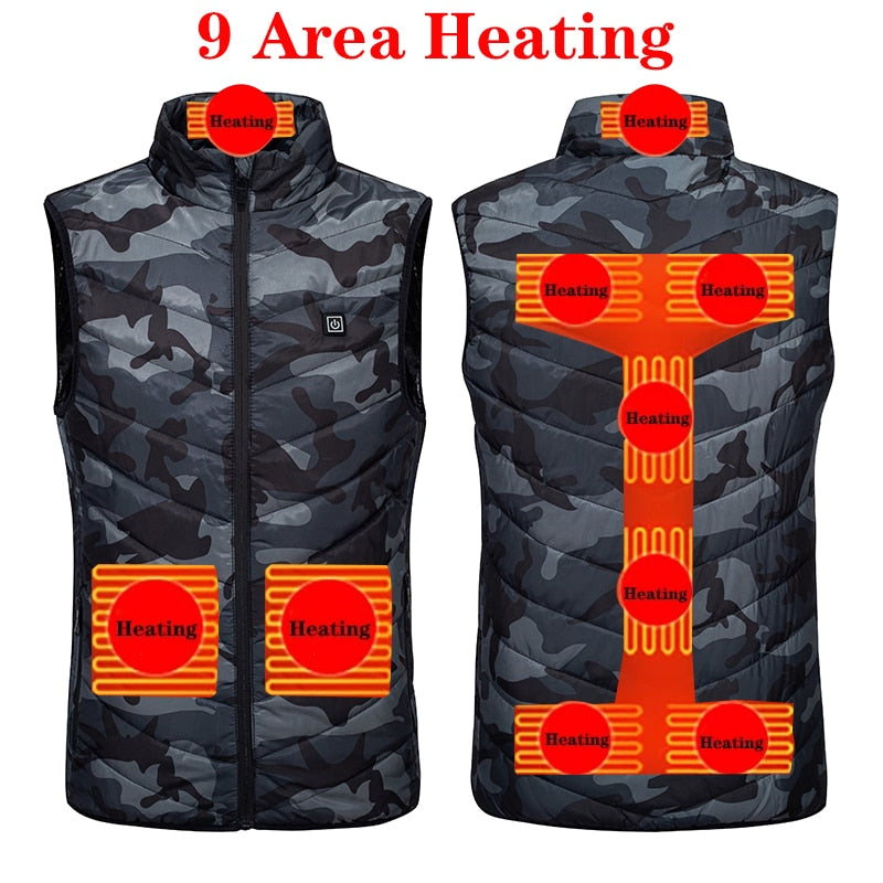 USB Heated Vest for Men & Women - Thermal Hunting Jacket with 9/11 Places