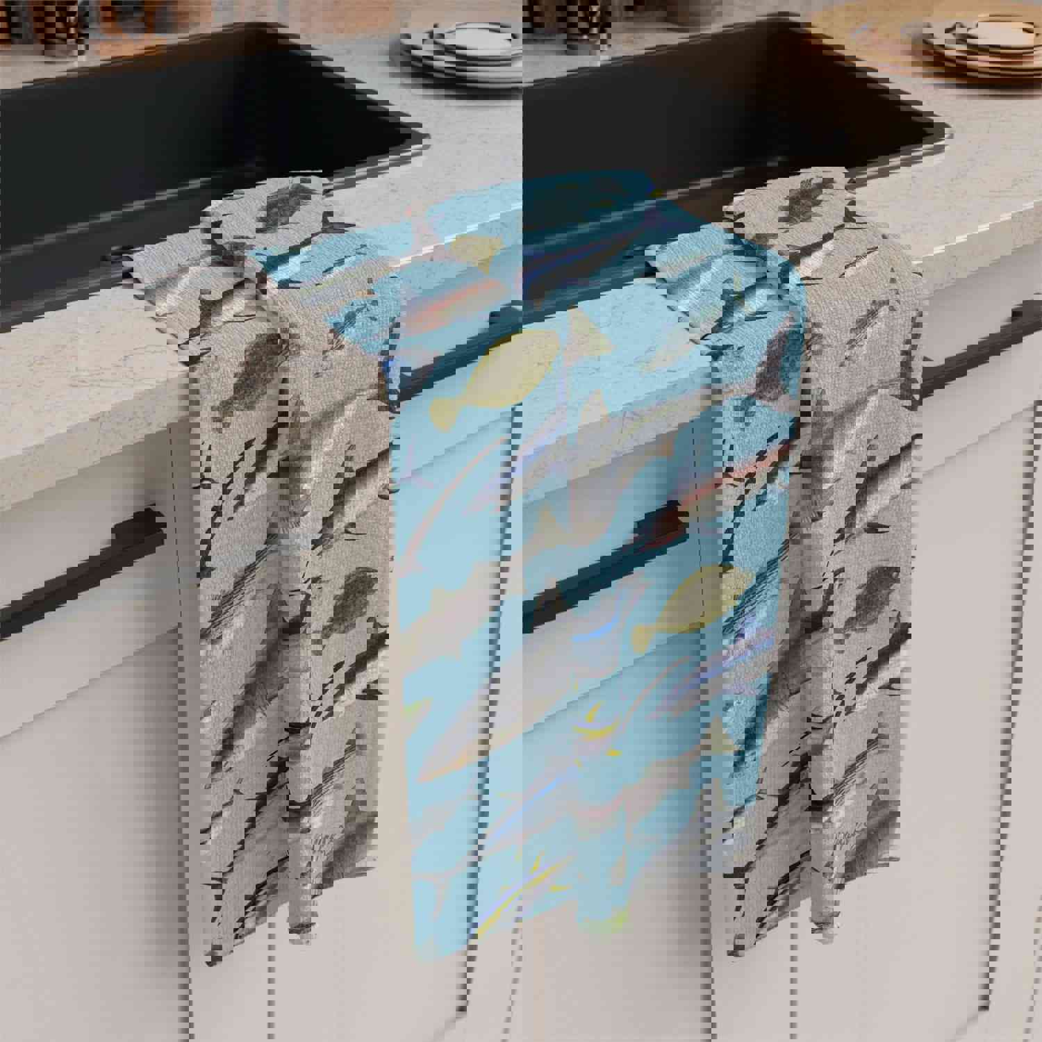 Vibrant NE Fish Blue Soft Kitchen Towel