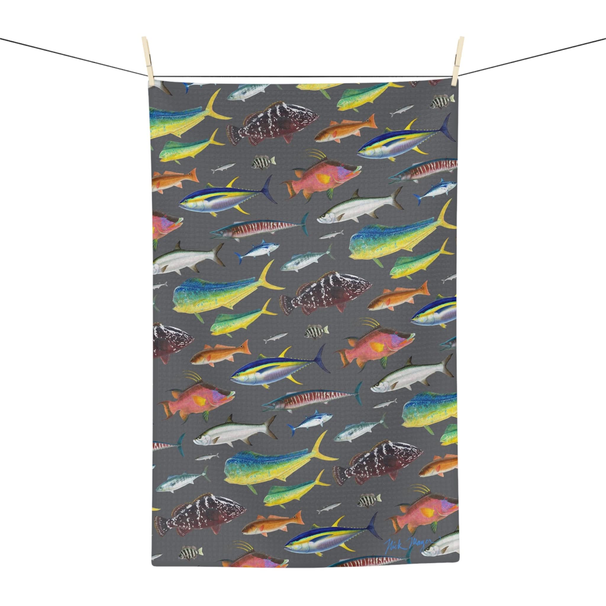 Vibrant Southern Offshore Fish Grey Soft Kitchen Towel