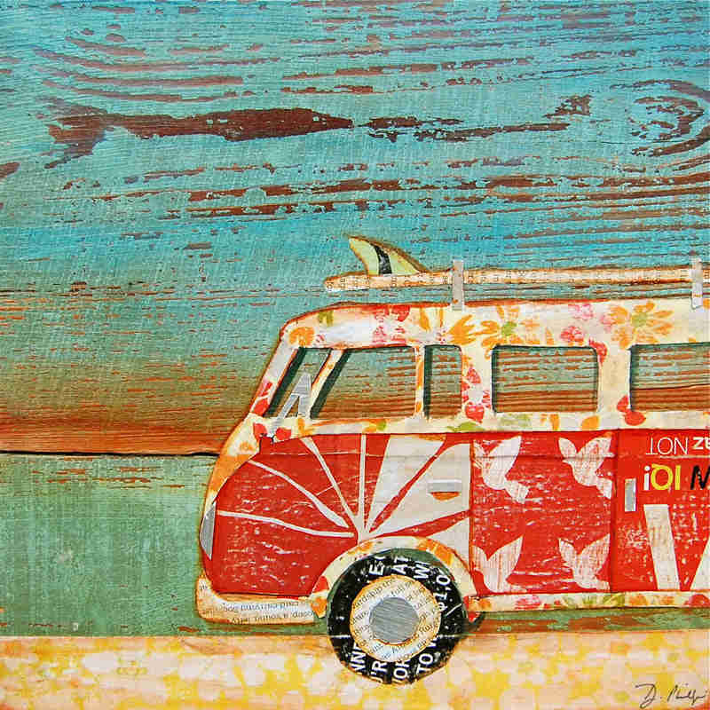 Santa Cruise Red VW Bus Art Print by Danny Phillips