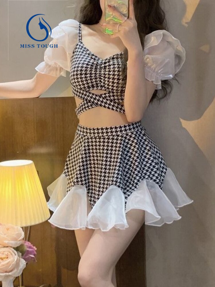Stylish Vintage Chiffon Blouse & Sweet Skirt Set for Women
