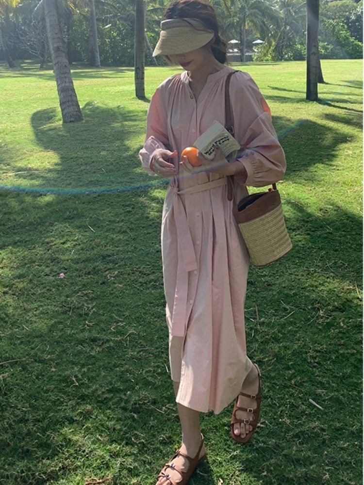 Elegant Vintage Sundress for Women - 2022 Summer Pure Color Midi Dress