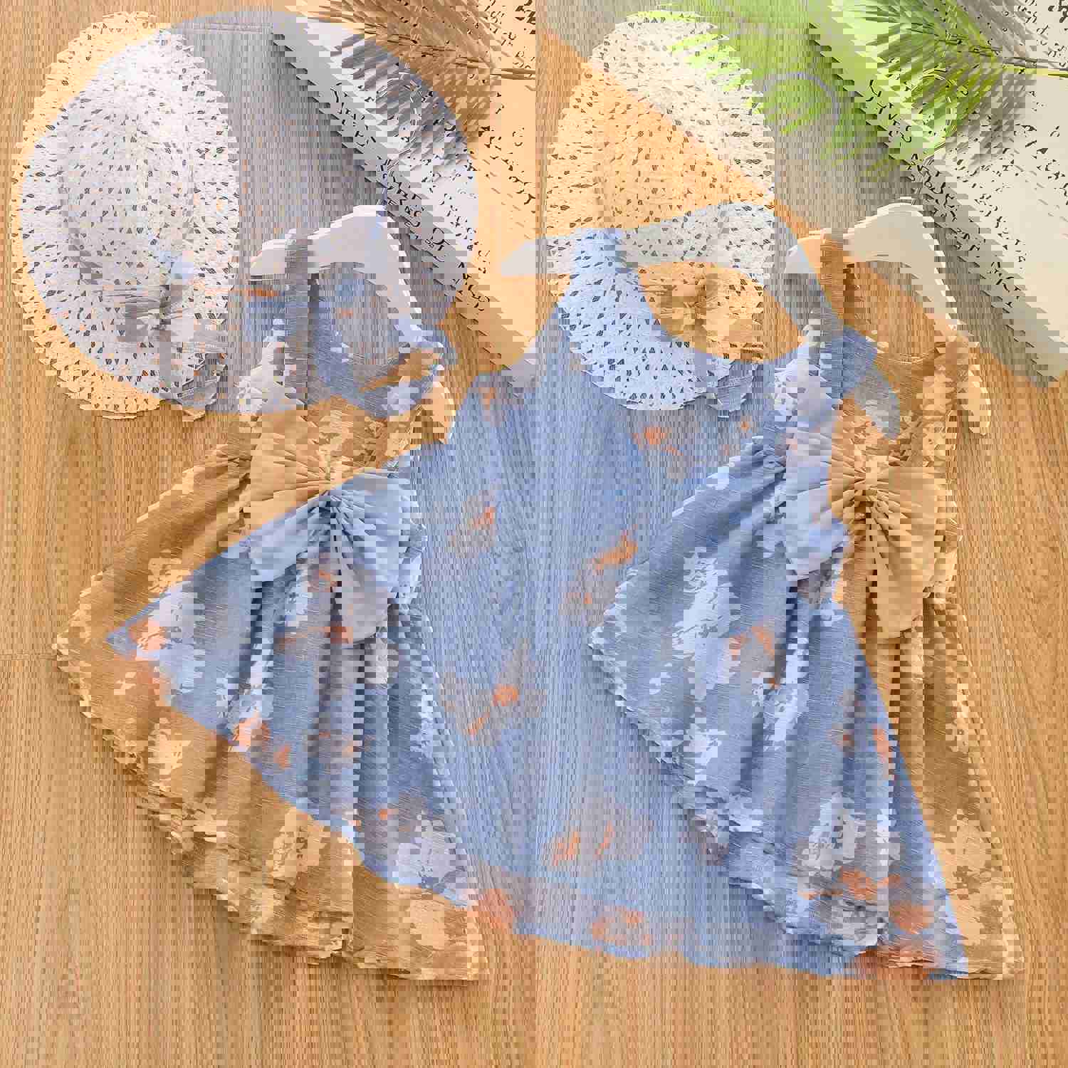 Summer Baby Girls Floral Sleeveless Dresses with Sunhat Set