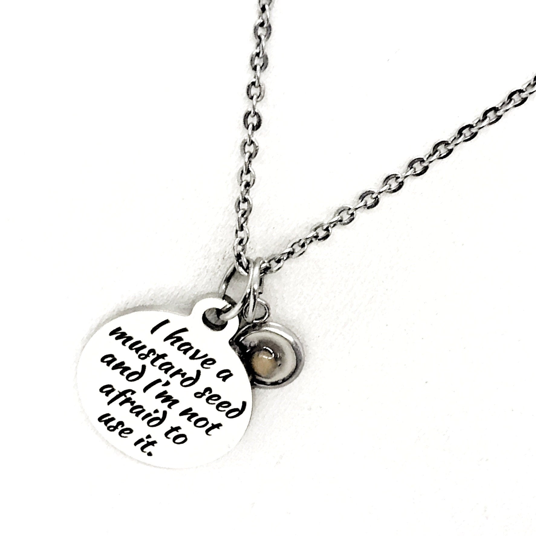 Stainless Steel Mustard Seed Pendant Necklace, Matthew 17:20 Scripture Jewelry