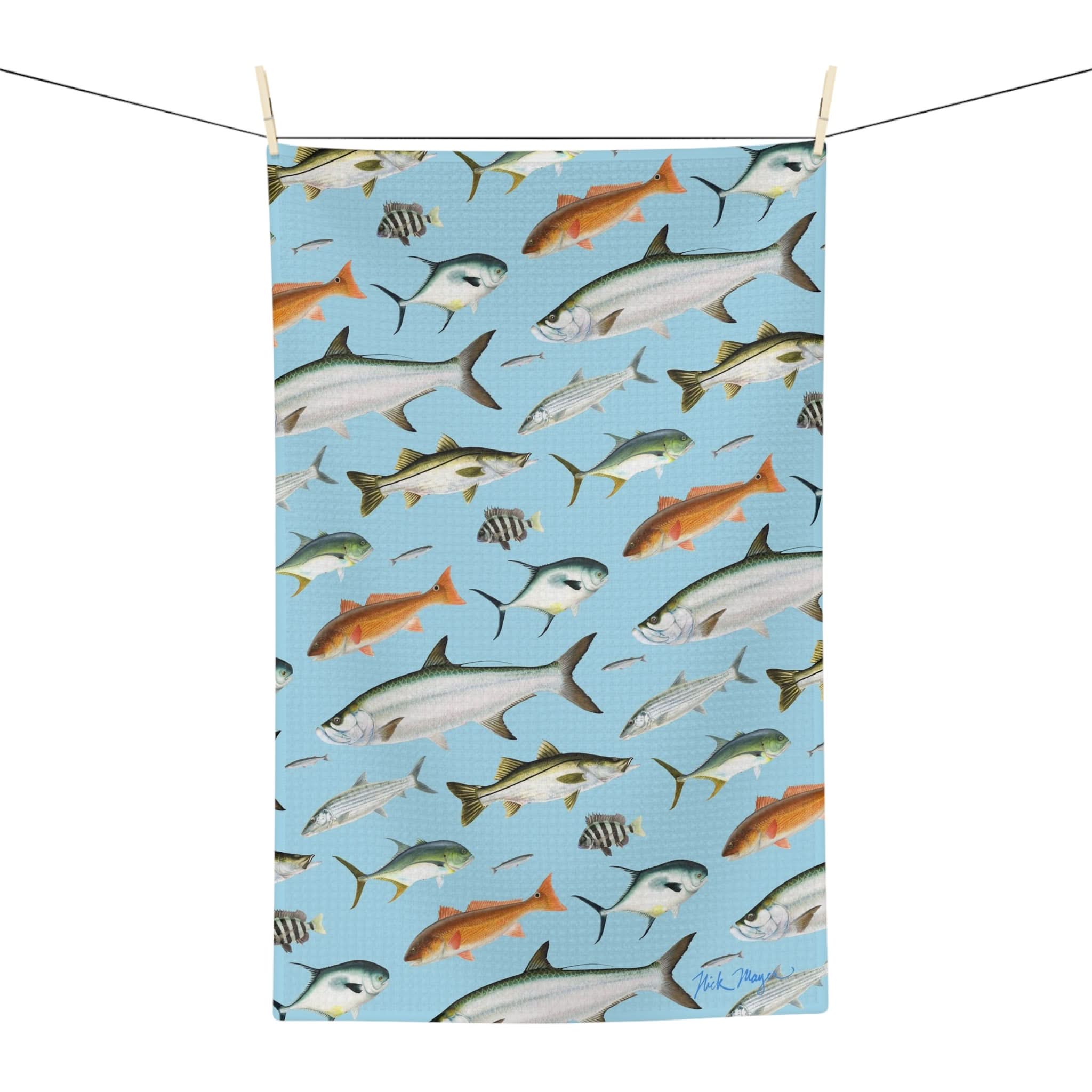 Vibrant Southern Flats Fish Blue Kitchen Towel