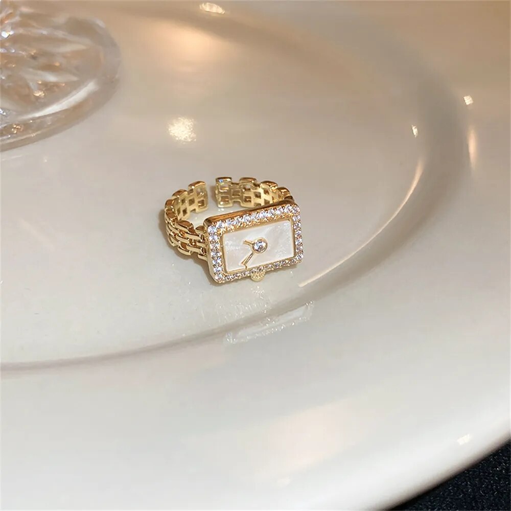 Stylish Timepiece Charm Clock-Shape Ring for Women