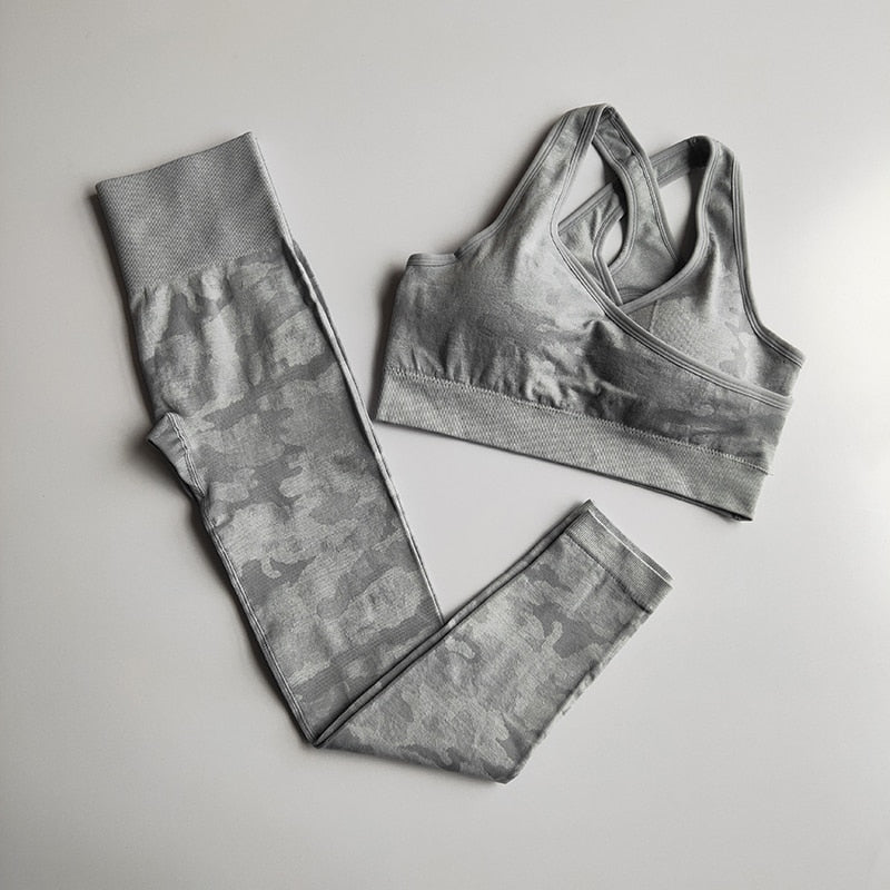 Camo Seamless Yoga Set for Women | High Impact Fitness Wear