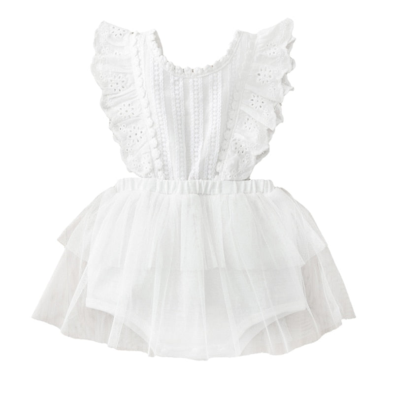 Elegant Baby Girl White Lace Tutu Party Dress