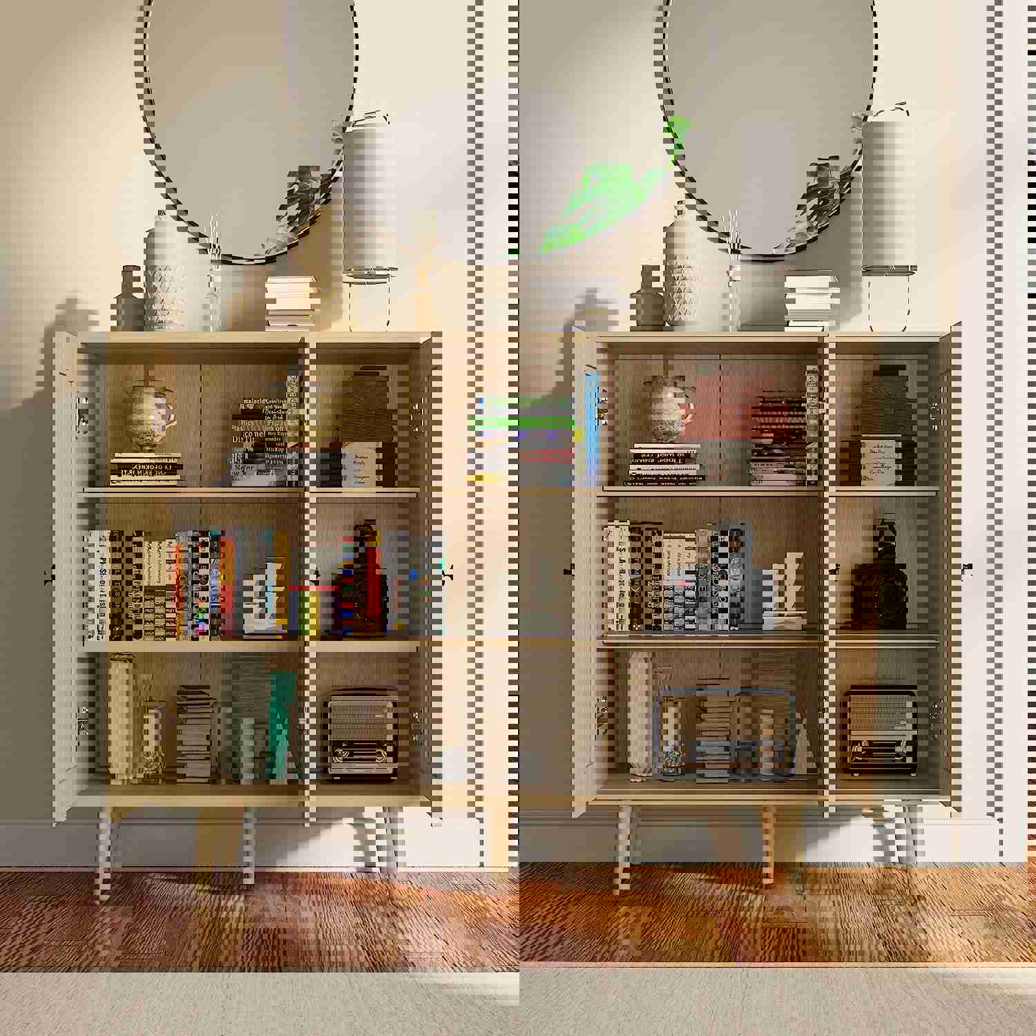 Elegant Rattan Buffet Cabinet with 3 Doors