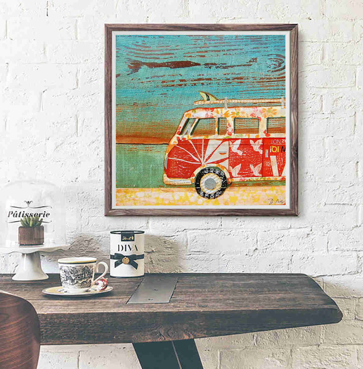 Santa Cruise Red VW Bus Art Print by Danny Phillips