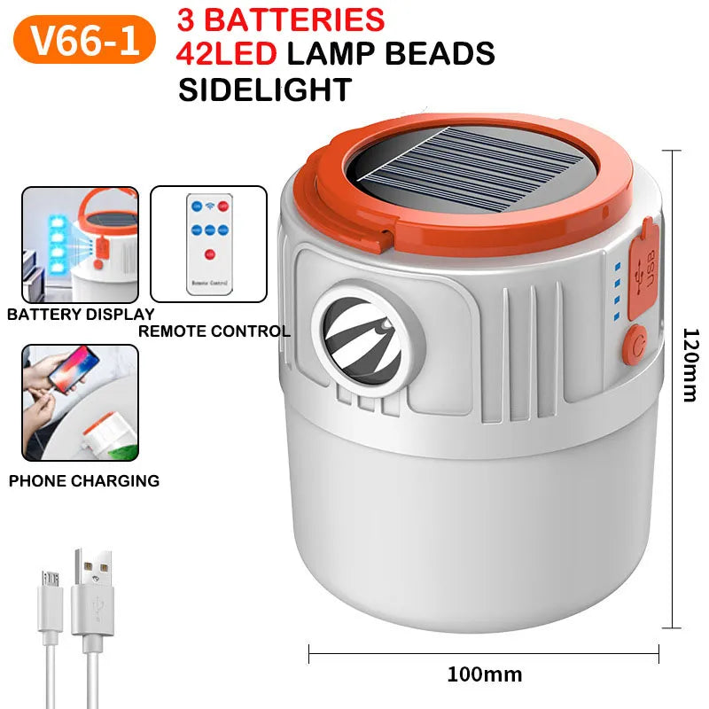 Solar-Powered Camping Lantern with USB Charging and Remote Control