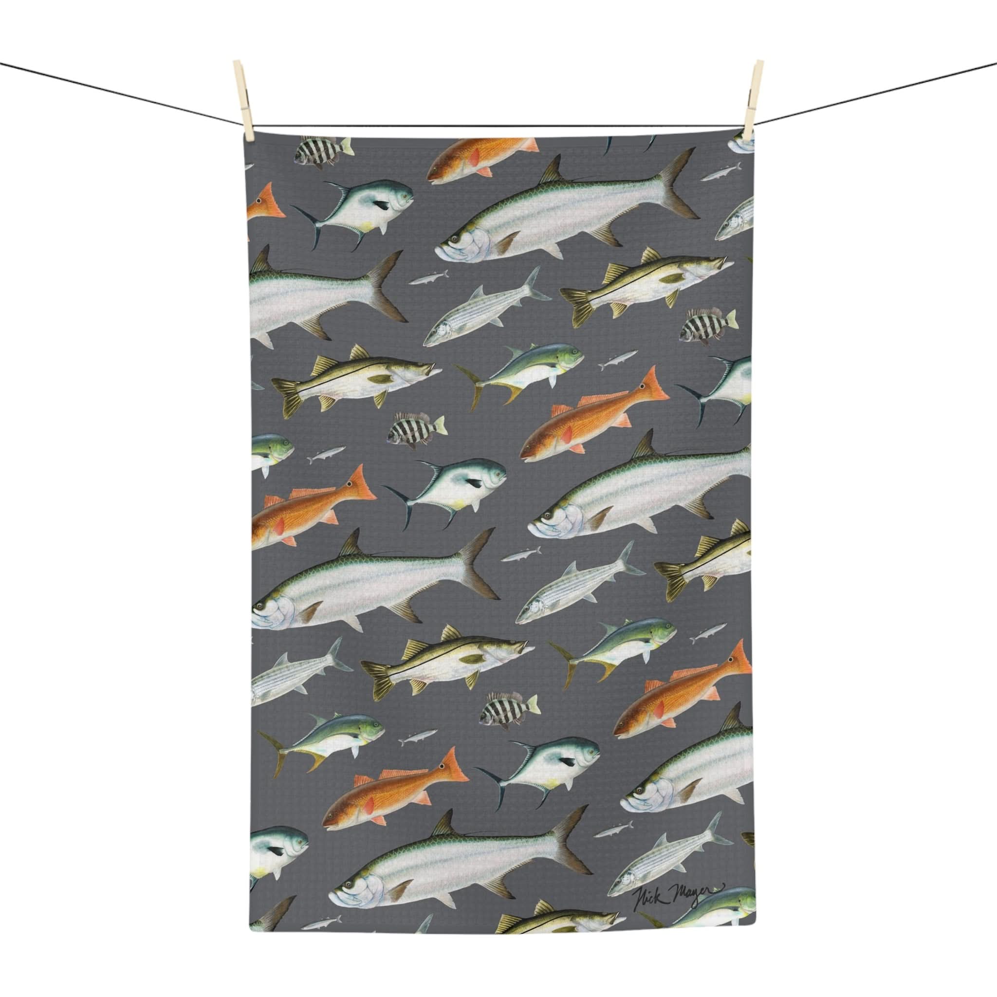 Vibrant Southern Flats Fish Grey Soft Kitchen Towel
