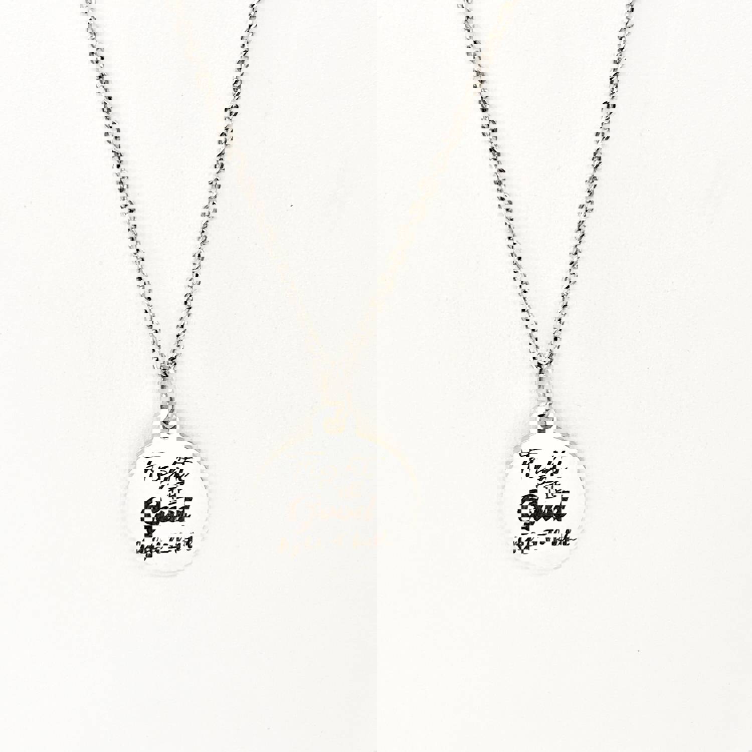 Stainless Steel Engraved 'Fight the Good Fight' Faith Necklace