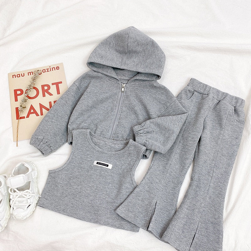Winter Girls Hooded Jacket & Split Flared Pants Set