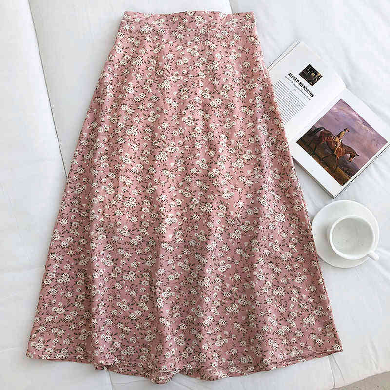 Kukombo Women's High-Waist Vintage Floral Skirt