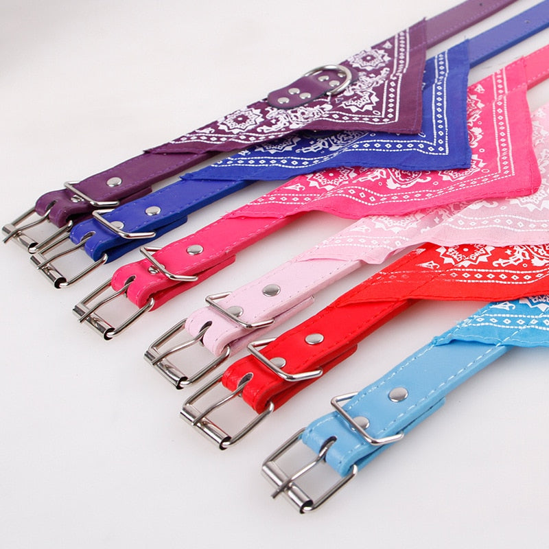 Premium Adjustable Dog Bandana Leather Collar - Soft Print Design
