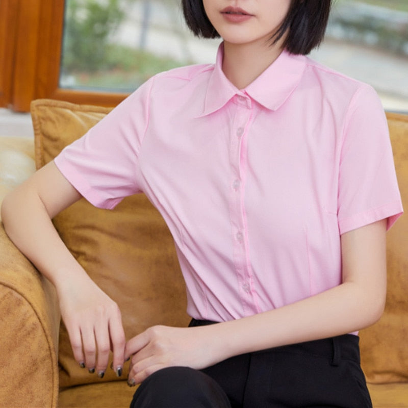 Elegant Women's V-neck Short Sleeve Office Blouses 2022