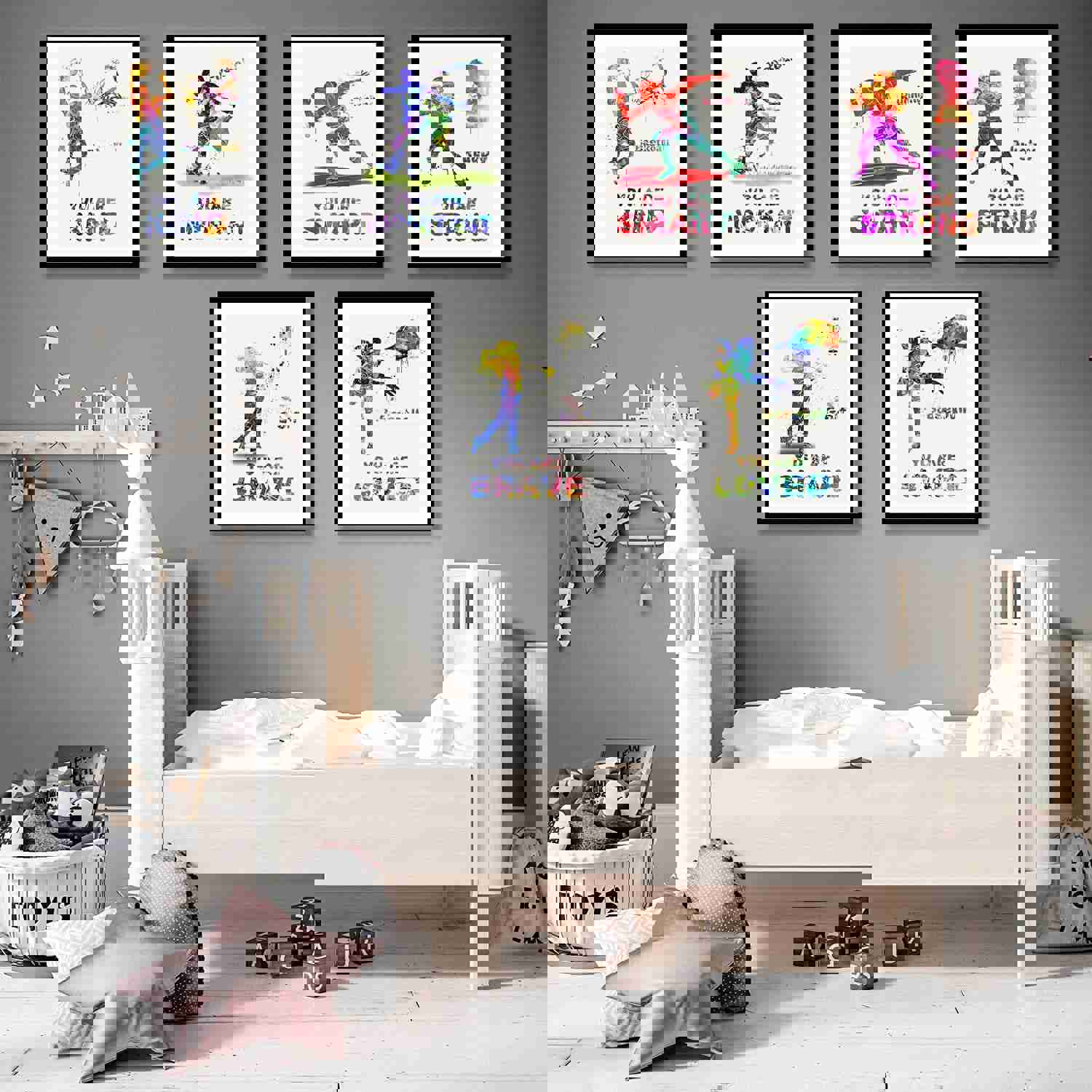Inspirational Sports Wall Art Posters - Watercolor Spots for Kids' Rooms
